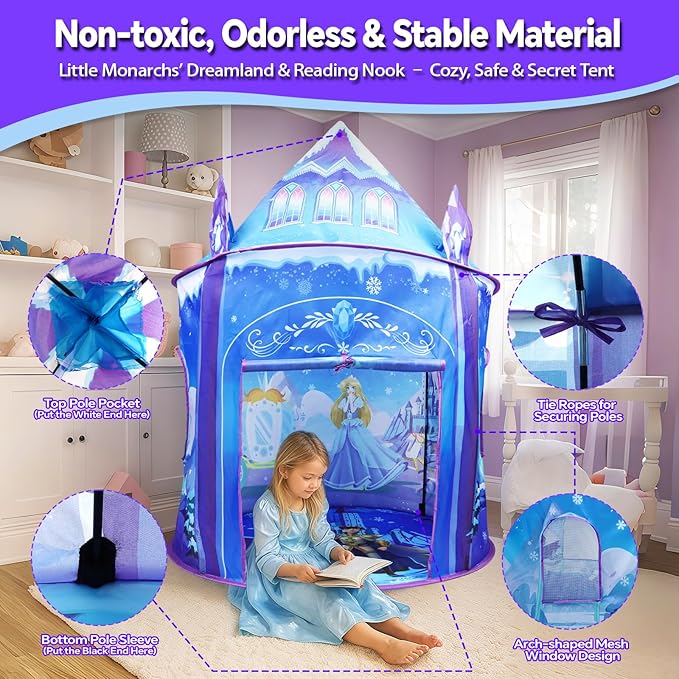 Princess Play Tent for Girls Ice Castle Imaginative Fairy Tale Pretend Game Playhouse Indoor Outdoor Pop Up Kids Tent Toy Gift for Children Toddlers Festival Birthday Party