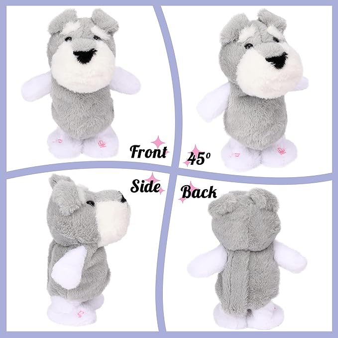 Hopearl Talking Schnauzer Singing Dog Repeats What You Say Puppy Walking Electric Interactive Animated Toy Speaking Plush Buddy Gifts for Toddlers, Gray, 8''