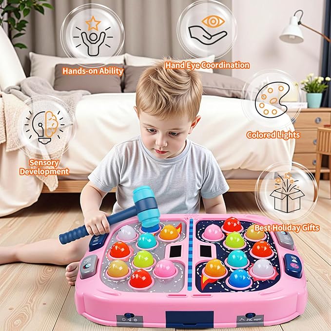 WAYKEE Whack a Mole Game, Toys for Ages 3-4 5-7 8-12 Girls Boys, Whack Game for Toddlers, Gifts for 3 4 5 6+ Year Old Girls Boys, Early Learning Educational Toys with 2 Hammers Sound & Light
