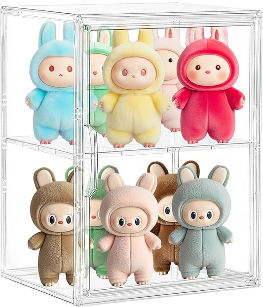 Acrylic Display Case with Removable Shelf Compatible with Labubu POP MART 2 Tier Figure Display Case for Collectibles Cosmetic Clear Acrylic Box