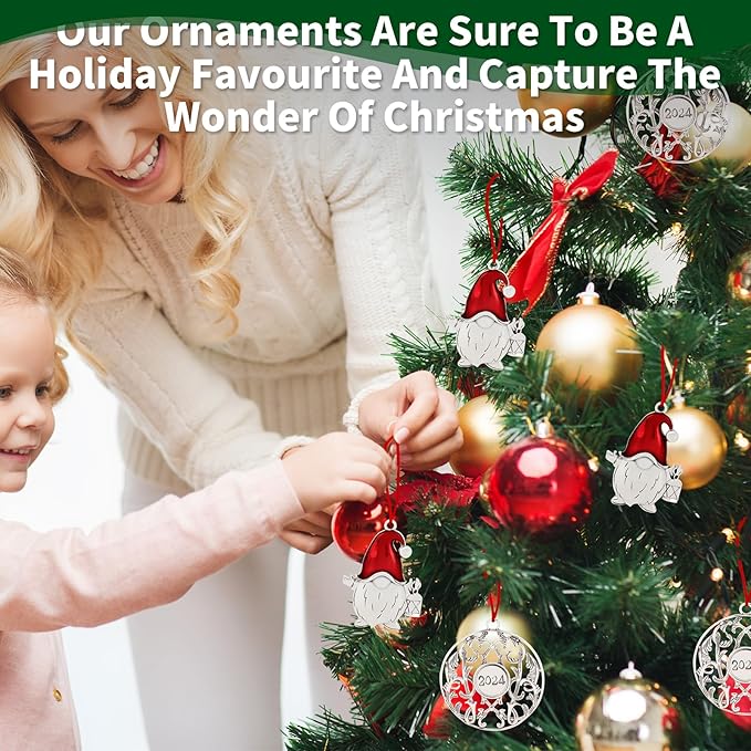 Metal Christmas Tree Ornaments - Pewter Plated Vintage Style Holiday Ornament with Hanging Cord