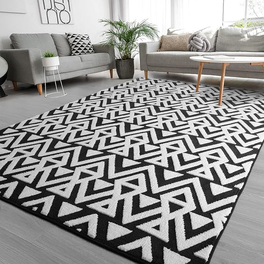 Ompaa Ultra Soft Geometric Bedroom Rugs Memory Foam Carpet, Black 5 x 8 Feet, Cozy Area Rugs for Living Room Couch Dorm Bedside Kids Girls Teens Room Nursery Decor Floor Mat