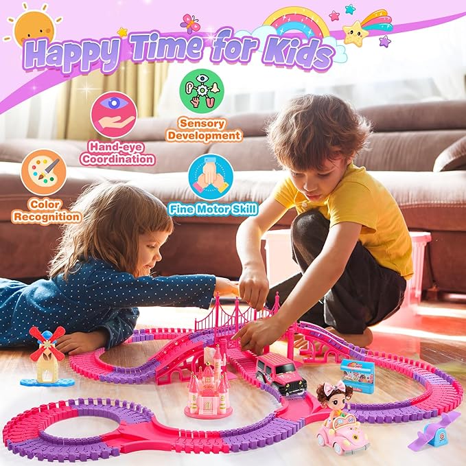 Princess Toys: 258pcs Toys for 3 4 5 6 Year Old Girls Kids Car Track Set with Doll Caslte Car 4 Year Old Girl Birthday Gifts for Toddler Girls Age 3-5 3-6