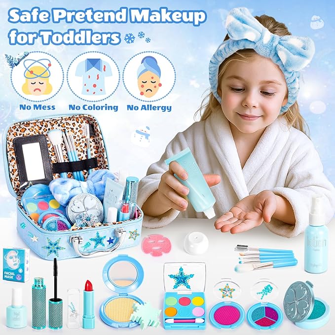 Frozen Pretend Makeup for Toddlers Toys 3-5, Fake Play Make Up Pretend Play Princess Frozen Toys for Girls, Christmas Birthday Princess Gifts Toys for 3 4 5 6 7 8 Year Old Girls Kids