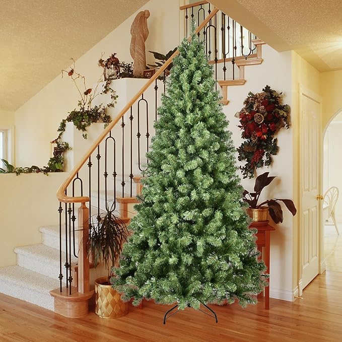 7.5ft Unlit Christmas Tree with 1200 Steel Branch Tip,Premium Full Hinged Spruce Christmas Tree with Foldable Base, Artificial Xmas Tree for Easy Holiday Setup