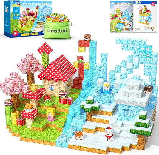 110PCS Magnetic Blocks - Build Mine Magnet World Games & Frozen Toys Set, Magnetic Tiles Building Outdoor Toys for Boys Girls 3+, Classroom Must Haves Toddler Sensory Toys for Kids 3 5 7, Kids Gifts