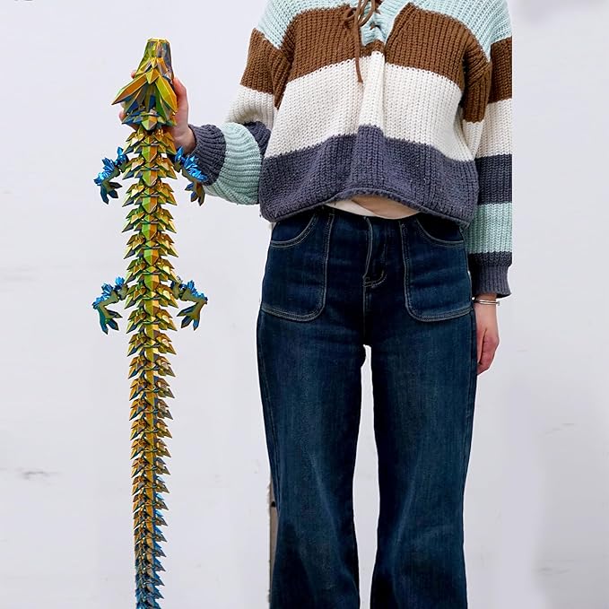 48.8inch Super Large 3D Printed Dragon Models,Flexible Joint Animal lacertid Figurines, 3D Printing Stuff Cheap,Stress Relief, Fidget restlessness, ADHD Toys, Surprise Fantasy Gifts