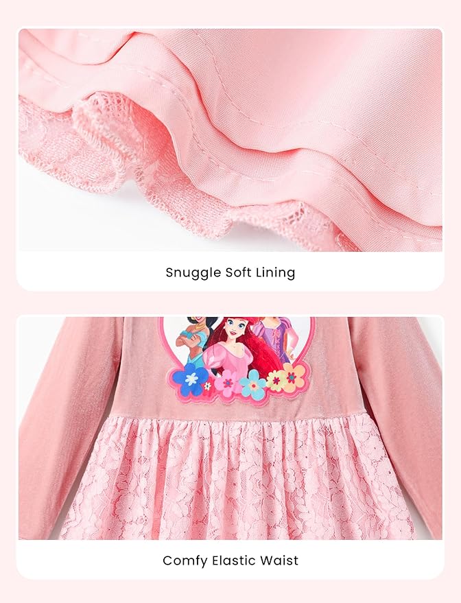 Disney Frozen Elsa Princess Cinderella Ariel Jasmine Rapunzel Baby/Toddler Dress, Ruffle Long-Sleeve Mesh Overlay Tulle Dress