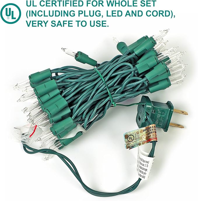 100 Christmas Mini Lights - 24.8 ft / 7.5m - 120V - Warm White Bulbs 2800K - Green Wire - 120V - End to End Connection - Indoor & Outdoor Use - Light Strings for Christmas Tree and New Year Decoration