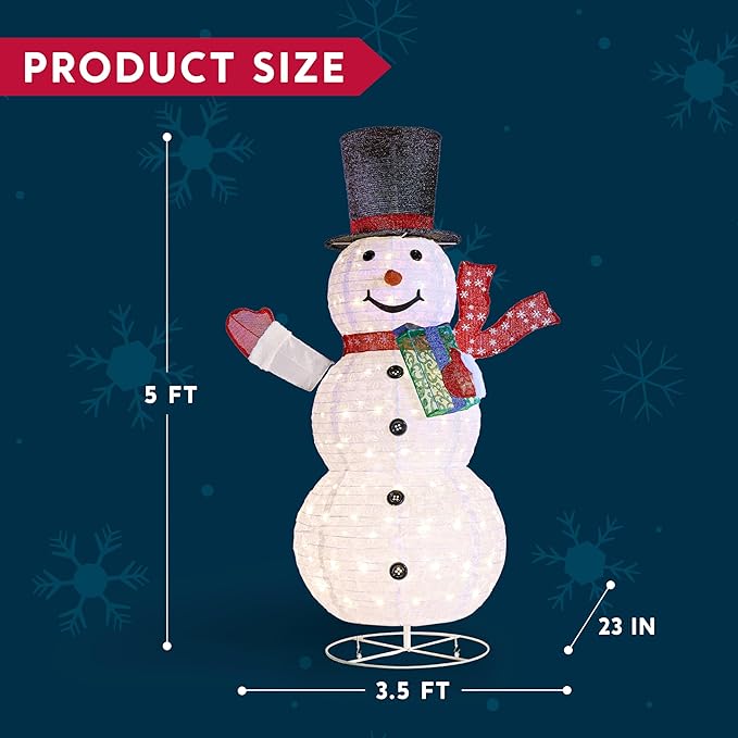 Joiedomi Snowman Christmas Outdoor Decoration, 150 LED Lighted Christmas Holiday Decorations, Collapsible Snowman Yard Lights Backyard Garden Lawn Xmas Decor, Red Scarf