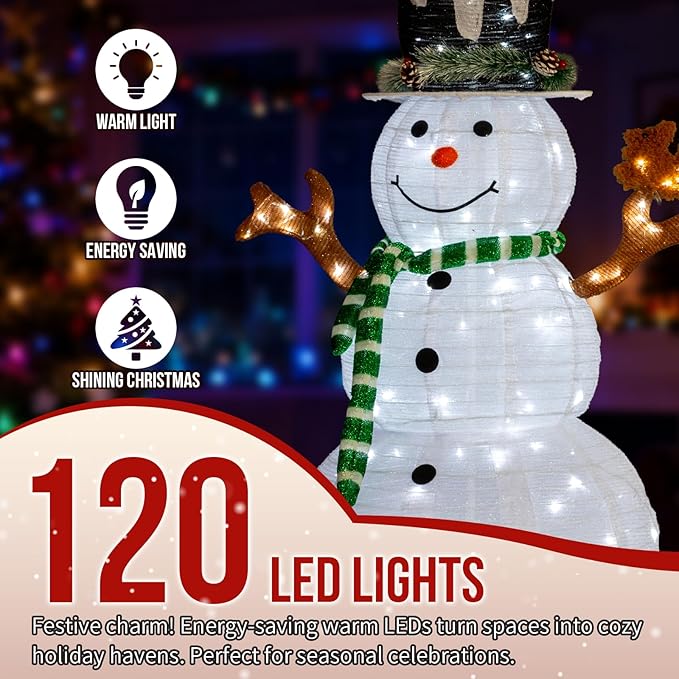 Snowman Outdoor Christmas Decorations with 120 LED Lights, 4ft Lighted Snowman with Metal Stand, Holiday Ornaments Xmas Decor for Home Porch Patio Yard Party (White with Squirrel, 4 FT)