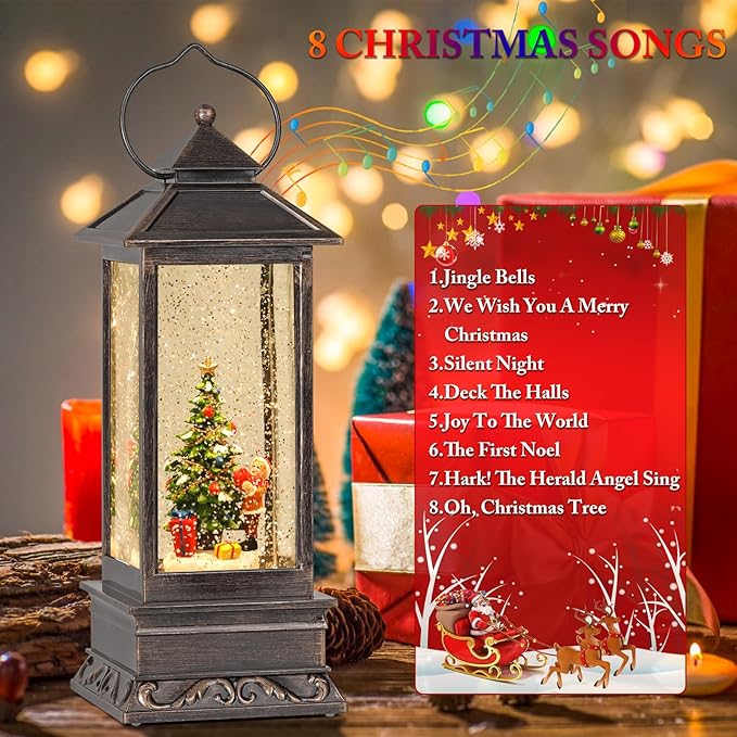 12 Inch Snow Globe Christmas, Glitter Lighted Lantern with Music, USB and Battery Operated Snow Globes Decorations Indoor for Home, Christmas Decor (Christmas Tree)