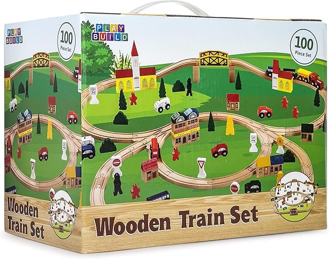 Wooden Train Set, Complete Toddler Train Set, Interactive Play & Learn Set, Creative Wooden Train Track Design, Premium Quality, Ages 3+ (100 Piece Set)