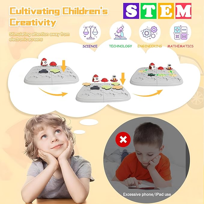 Smart Logical Road Builder Brain Teasers Puzzle Game, Educational STEM Learning Toy, Montessori Preschool Travel Toy Board car Games for Kids Ages 4-8 Educational Toys Logic Games