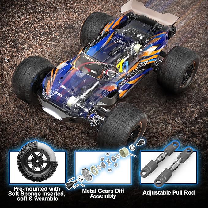HYPER GO H16DR 1:16 Scale Ready to Run Fast Remote Control Car, High Speed Jump RC Monster Truck, Off Road RC Cars, 4WD All Terrain RTR RC Truck with 2 LiPo Batteries for Boys and Adults