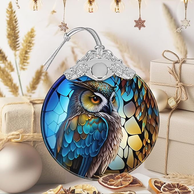 Owl Ornament, Christmas Ornaments, Christmas Decorations for Tree, Stained Glass Ornament, Heirloom Keepsake, Gift Exchange, Gift Ideas, Bauble Present