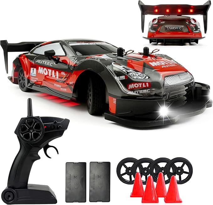 1:20 RC Drift Car 2.4GHz 4WD High Speed Drift Remote Control Cars Vehicle with LED Lights and Drifting Tires Batteries x2 Racing Sport Toy Cars for Adults Boys Girls Kids (Red)