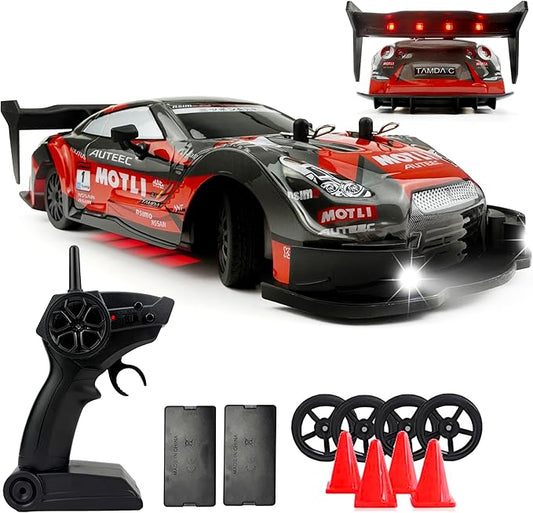 1:20 RC Drift Car 2.4GHz 4WD High Speed Drift Remote Control Cars Vehicle with LED Lights and Drifting Tires Batteries x2 Racing Sport Toy Cars for Adults Boys Girls Kids (Red)
