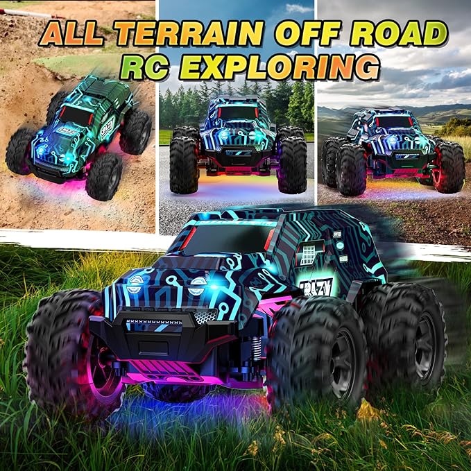 BLUEJAY 2.4GHz High Speed RC Car, Offroad Monster Hobby Racing Car with LED Colorful Bodylight and Rechargeable Battery, Kids Toy Gifts 3-8 Years