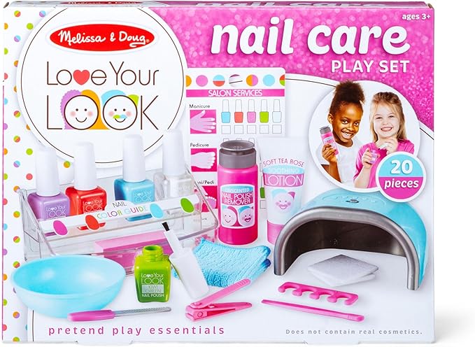 Melissa & Doug Love Your Look Pretend Nail Care Play Set – 20 Pieces for Mess-Free Play Mani-Pedis (DOES NOT CONTAIN REAL COSMETICS) , Pink