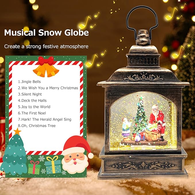 2026 Christmas Snow Globe Santa Claus[Exclusive Projection with Stars] Water Glittering Music Lantern,Spinning Swirling Water Globe Light,USB/Battery Powered Holiday Decor Gift,5.24×3.15×8.3in