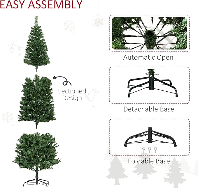 HOMCOM 7ft Pencil Christmas Tree, Unlit Artificial Christmas Tree Slim Douglas Fir Xmas Tree with Realistic Branches, Halloween Tree with 818 Tips, Green