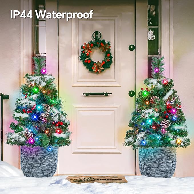Outdoor Pathway Christmas Trees, 2-Pack 30 Inch RGB Color Changing Pre-Lit Smart Artificial Pine Tree with Cones, Remote&App Control, Outdoor Christmas Decorations for Porch Yard Walkway