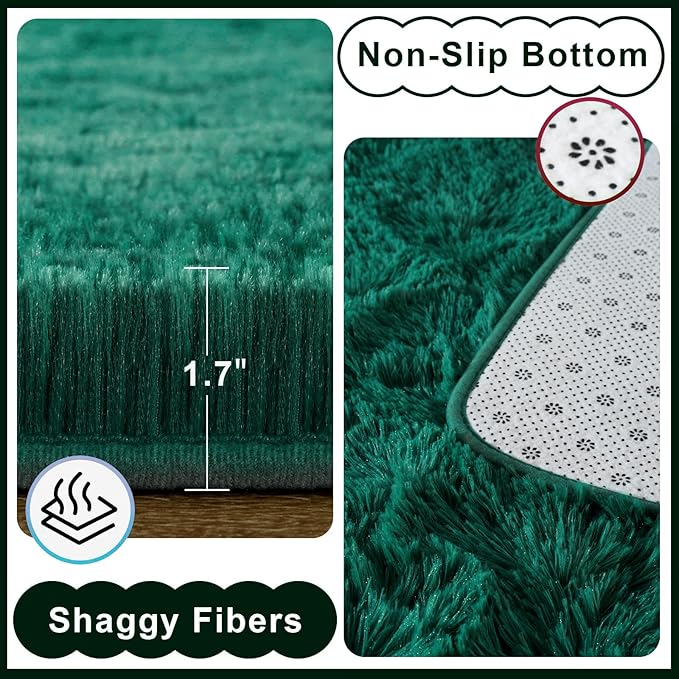 Ompaa Dark Green Rug 5x8 Fluffy Emerald Area Rugs for Bedroom Living Room Carpet, Non-Slip High Pile, Modern Fuzzy Shaggy Deep Grass Green Rug for Classroom Kids Playroom Nursery Home Office Decor