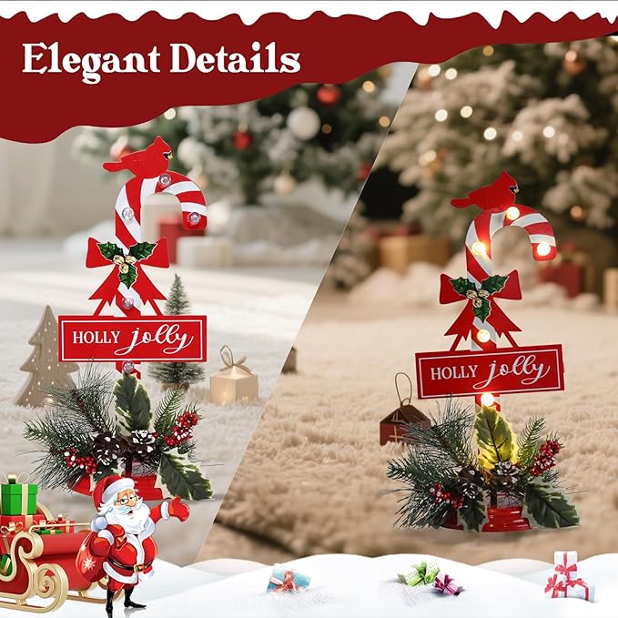 Metal Merry Christmas Sign with LED Light Battery Operated with Timer Christmas Signs with Base Xmas Holiday Decorations table Indoor Display Decor Joy Small