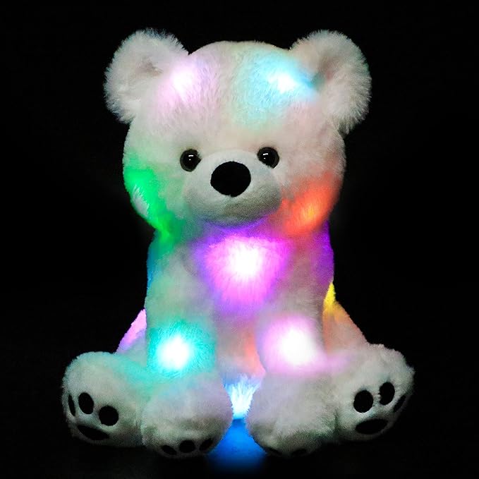 Hopearl LED Plush Polar Bear Lighting Up Stuffed Animal Floppy Night Lights Glow in The Dark Birthday Festival for Kids Boys Girls Toddlers, White, 11''