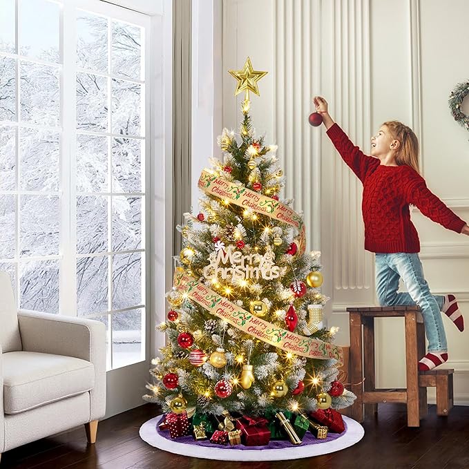 2025 Christmas Pre-Lit Pencil Tree 6FT with Lights, Automatic White Spray Artificial Xmas Tree with Pinecone, Decor for Christmas Holiday