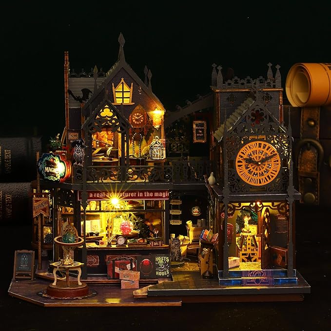 DIY Miniature Dollhouse Kit, Holo Magic City DIY Miniature House kit Wooden Dollhouse Kit, DIY Mini House kit for Adults to Build
