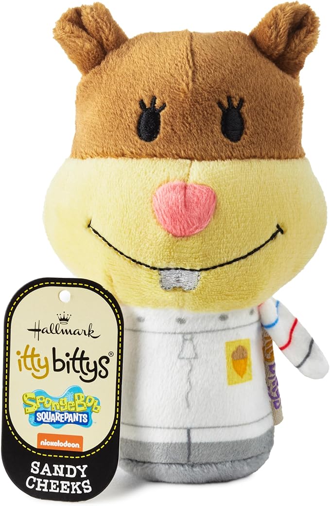 Hallmark itty Bitty Nickelodeon Spongebob Squarepants Plush Toy (Sandy Cheeks) 4" Mini Stuffed Animal, Easter Basket Stuffers