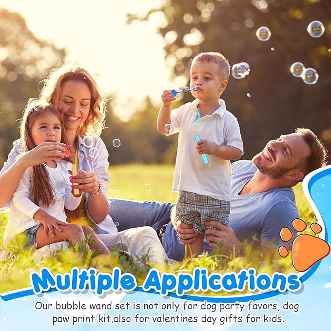 24 Pcs Blue Dog Paw Bubble Wands Mini Bubble Party Favor Toys for Kids Toddlers Birthday Goody Bag Stuffer Filler Summer Outdoor Classroom Reward Gifts (Dark, Light Blue, Orange)