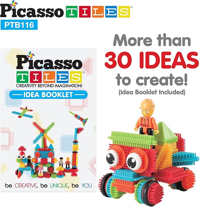 Picasso Toys 116pc Hedgehog Construction Building Blocks Toy Set Interlock Tiles with Idea Book, 4 Action Figure Characters, 4 Decorative Eyes STEM Learning Kit Playset for Boys Girls 3 and Up PTB116