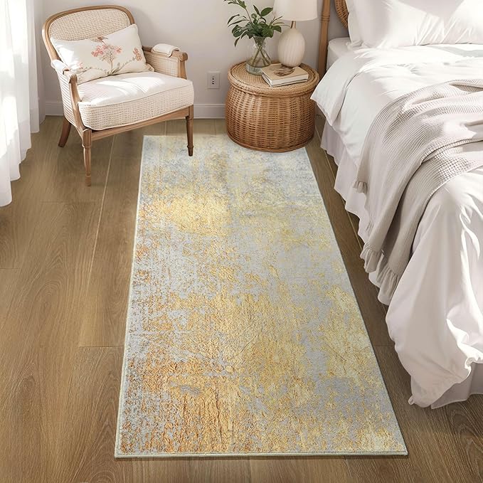 2x6 Rug Runners for Hallways Kitchen Runner Rug Non Slip Washable Long Runner Rugs with Rubber Backing Soft Abstract Carpet Runner for Hallways, Kitchen, Bathroom, Entryway (Orange, Silver & Gray)