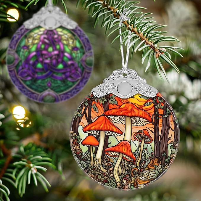 Mushroom Stained Glass Orament - Christmas Ornament - Christmas Decorations for Tree - Holiday Present ldeas - Gift Exchange