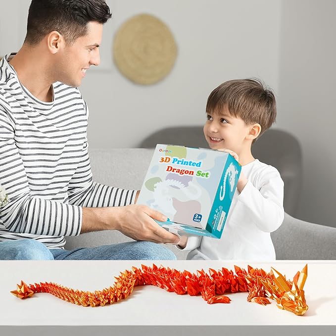 30'' 3D Printed Dragon - 3D Printed Toys, Articulated Crystal Dragon Large Rainbow Animal Fidget Toy, Decor Huge Dragons Collectible Figurines(Red Gold,30inch)