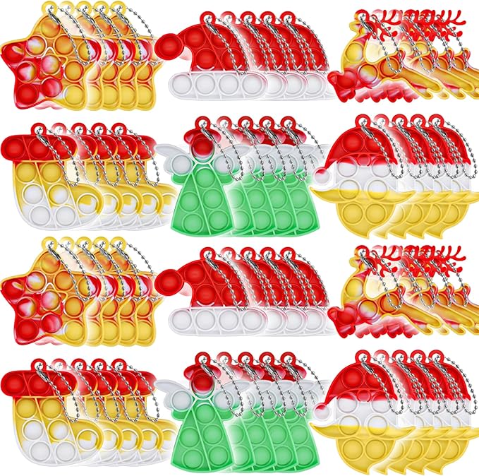 60PCS Christmas Pop Keychain Party Favors - Pop Push Fidget Toys for Kids & Adults