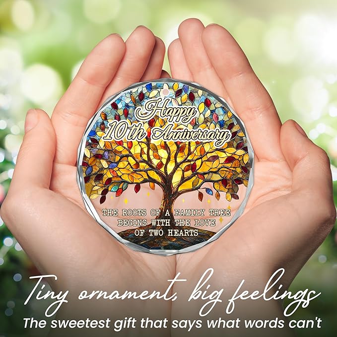 10th Christmas Anniversary Wedding Gifts for Couples - Glass Christmas Ornaments 2025 for Tree Decorations - Anniversary Wedding Gifts for Women Men Him Her Husband Wife Parents Grandparents