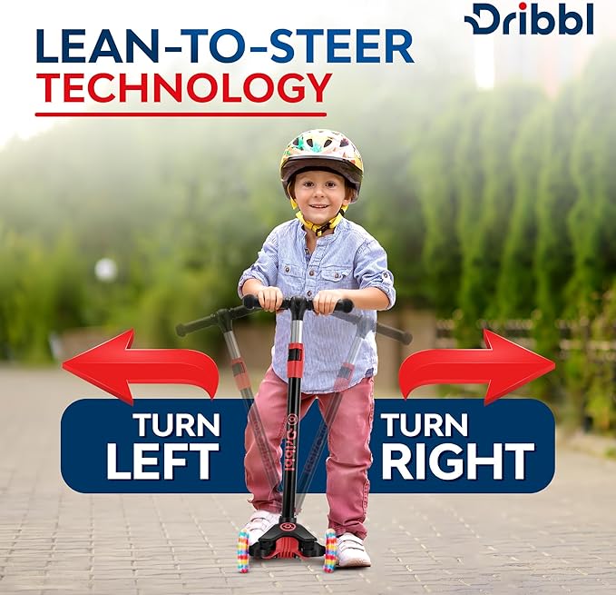 3-Wheel Kids Scooter - Lean-to-Steer Technology, Adjustable Height Handlebar, Anti-Slip Deck, Scooter for Boys & Girls Ages 3+, Child Safety Approved, Support Rider Up To 165 lbs, Black and Red