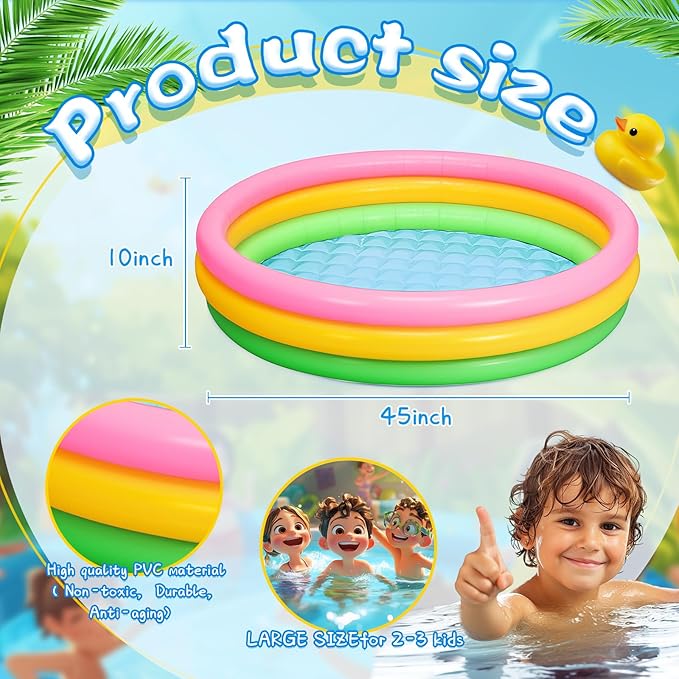 Jerify 4 Pack Kiddie Pool for Toddler Kids 45 x 10 Inch Inflatable Portable Round Paddling Pool 3 Rings Blow up Rings Round Baby Padding Ball Pond for Indoor Outdoor Water Game Play (Neon Color)