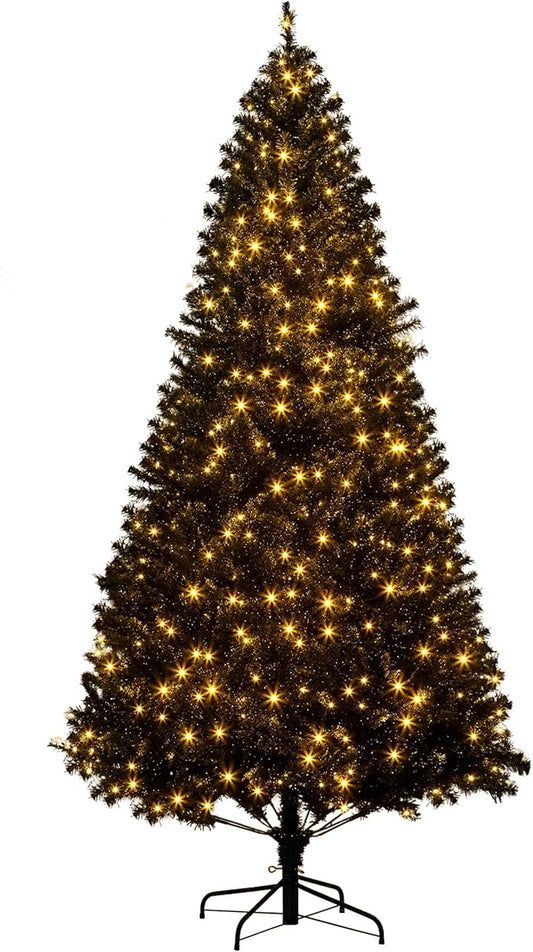 HOMCOM 7.5' Tall Prelit Christmas Tree Douglas Fir Artificial Christmas Tree with Realistic Branches, 500 Warm White LED Lights and 1346 Tips, Black