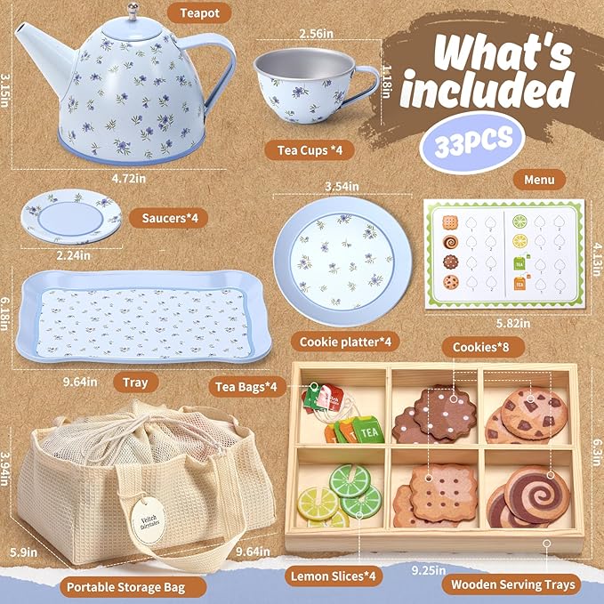 Kids Tea Party Set for Little Girl, Tea Sets for Toddler Pretend Play Food Kitchen Toy Accessories Gift for 3 4 5 6 Years Old Girls Boys (Blue)