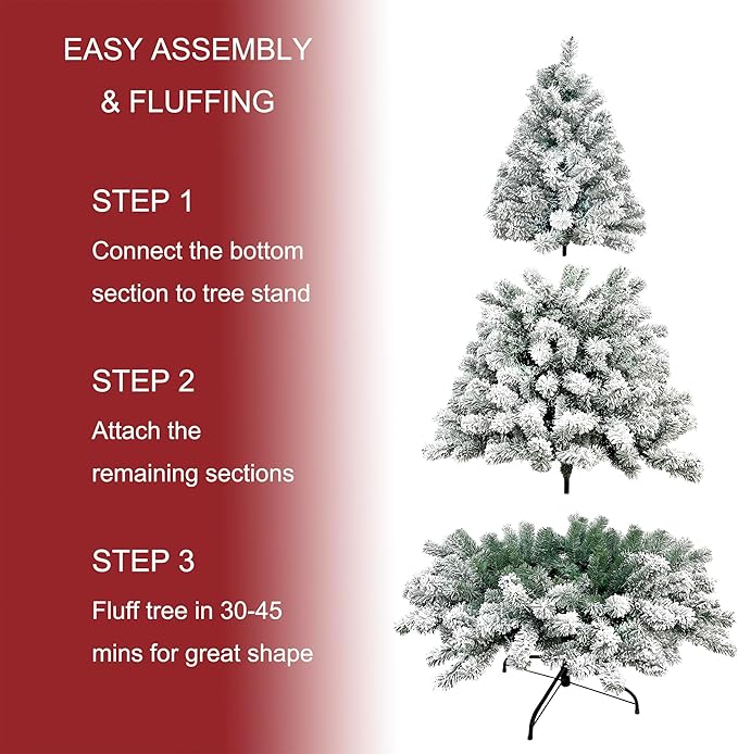 6ft Pre-lit Flocked Elwood Pine Christmas Tree with 717 Branch Tips, 300 Radiant Warm White LED Lights - Captivating Realism and Enchanting Holiday Aura