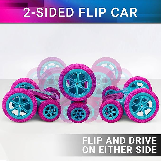 Force1 Tornado Pink LED Remote Control Car for Kids - Double Sided Driving Fast RC Cars 360 Flips, Outdoor 4WD Off Road Stunt RC Car, All Terrain Tires, RC Crawler Rechargeable Battery, 2.4GHz Remote