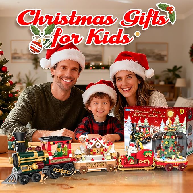 1041 PCS Christmas Train Building Blocks Set for Kids Train Set with Santa Claus,Tree,Gingerbread House Building Kit, for Boys Girls Adults,Christmas Party Favors Decorations