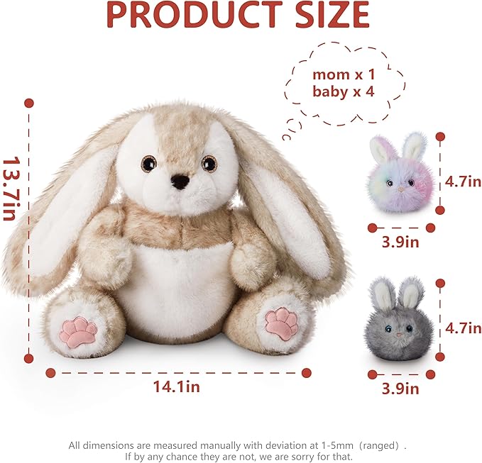 Niuniu Daddy 20" | 5Pcs Bunny Stuffed Animals Family Set, Mommy Rabbit Plush with 4 Babies Toys, Cute Large Body Pillow for Girls Boys Adults with Easter Birthday Party Presents