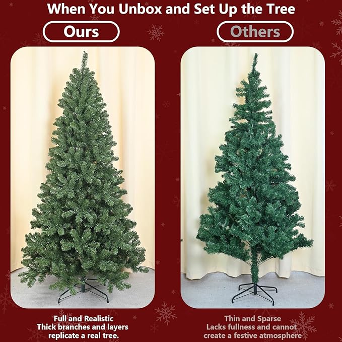 7.5ft Unlit Christmas Tree with 1200 Steel Branch Tip,Premium Full Hinged Spruce Christmas Tree with Foldable Base, Artificial Xmas Tree for Easy Holiday Setup