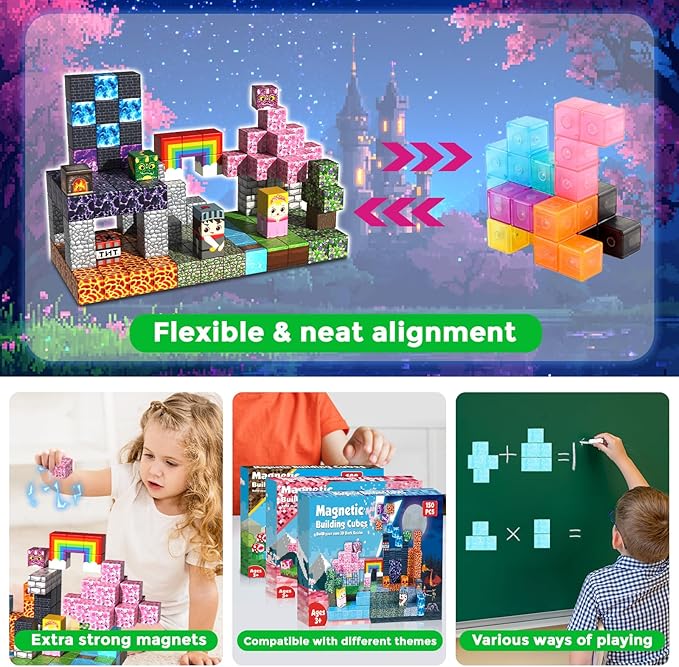 150 PCS Magnetic Blocks - Magnet Toys for Kids, Boys and Girls, Magnetic Building Blocks Cubes, Stacking Magnets for Kids, Birthday Gifts for Boys and Girls Age 3+ Years Old